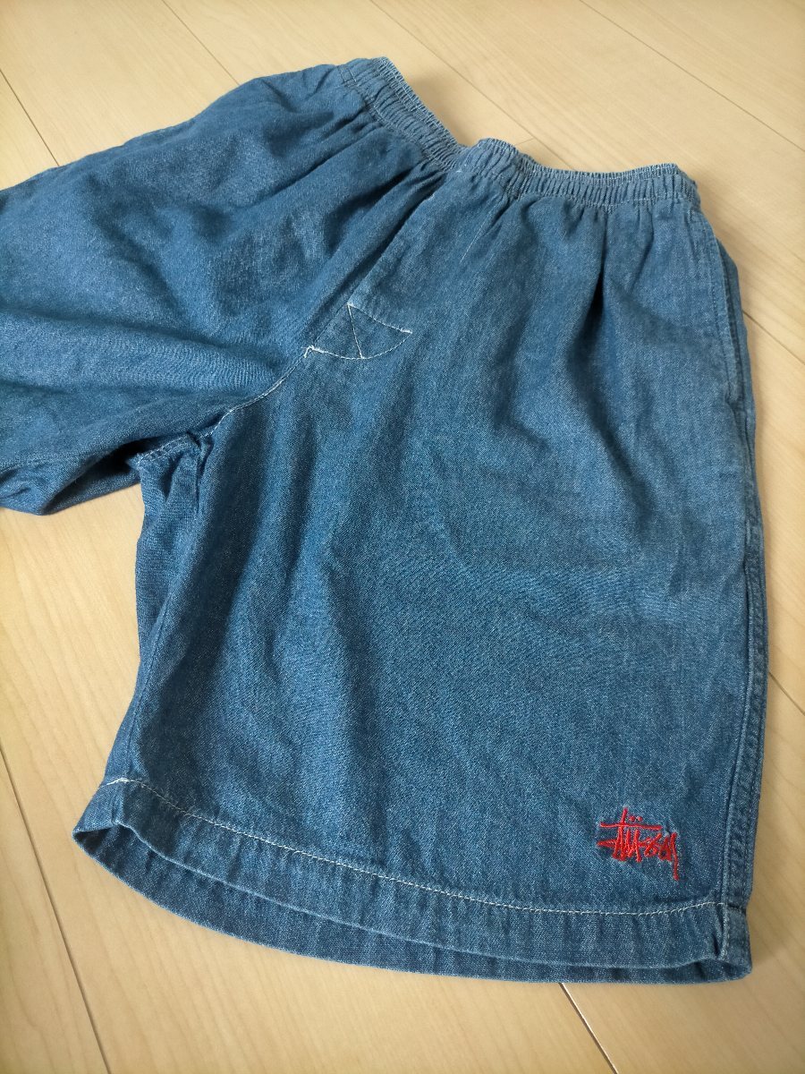 状態良好 90s復刻 STUSSY ELASTIC STUFF ステューシー エラスティック デニム イージー ショートパンツ S ★ショーツオールドスケート_画像3