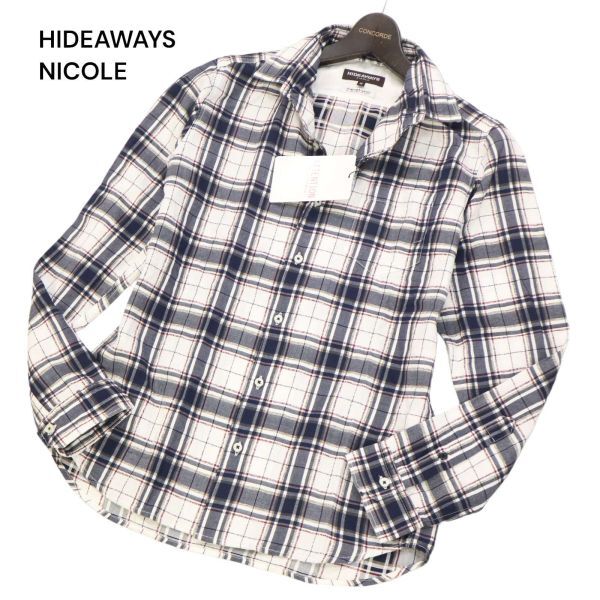 【新品 未使用】 HIDEAWAYS NICOLE ハイダウェイ ニコル 通年 ジャカード★ 長袖 チェック シャツ Sz.46　メンズ　I4T01553_4#C_画像1