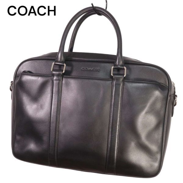 COACH コーチ F72047 牛革 カーフ レザー ビジネス バッグ ブリーフケース Sz.F　メンズ 黒　I4G00055_3#U_画像1