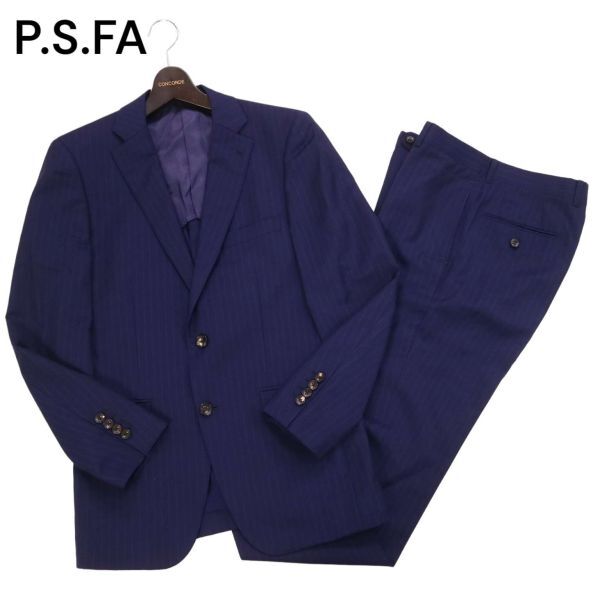 P.S.FA パーフェクトスーツファクトリー 春夏 Morzotto生地★ ストライプ セットアップ スーツ Sz.94 Y7　メンズ ネイビー　I4T01663_5#M