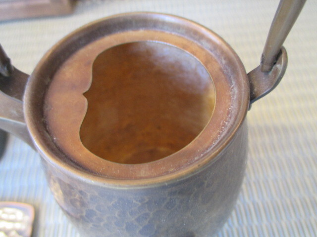 《和》銅製 小型 急須（打ち出し） 水注 湯沸・茶筒（竹柄）の画像8