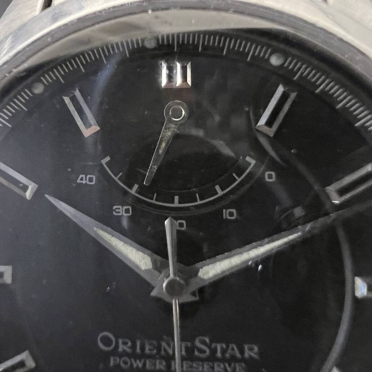 1 иен старт [ работа товар ] Orient Star power reserve EW01-C0 самозаводящиеся часы AT нержавеющая сталь серебряный мужские наручные часы мелкие вещи б/у 