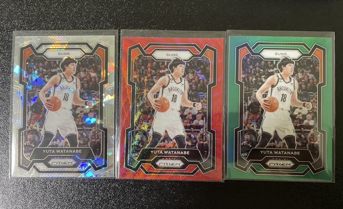 渡邊雄太 Yuta Watanabe 2023-24 Panini NBA Prizm ruby wave green ice Prizm サンズ グリズリーズ パラレル3枚セットの画像1