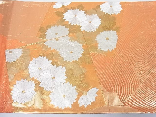 平和屋2◎六通太鼓柄袋帯　駒刺繍　色紙花文　金銀糸　共箱付き　逸品　DAAA7812sf_画像5