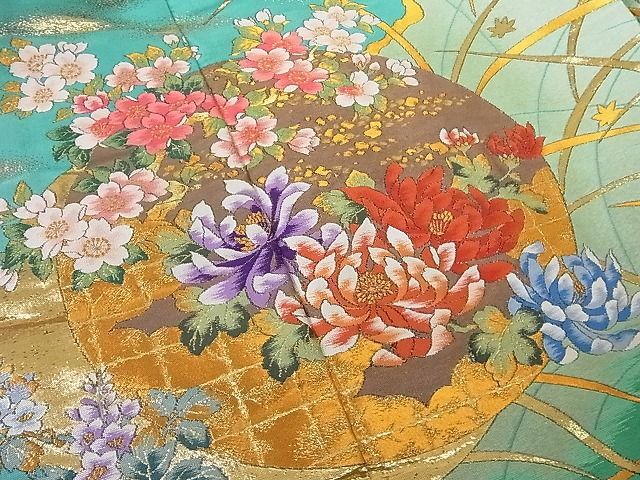 平和屋-こころ店■極上　色打掛　刺繍　芝枝花丸文　金糸　正絹　逸品　AAAC0779Abr_画像5