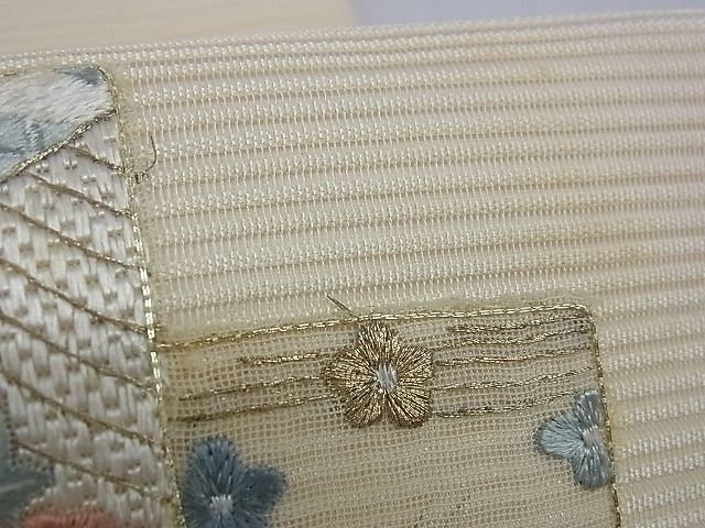 平和屋-こころ店■夏物 袋帯 総刺繍 短冊花文 金銀糸 正絹 逸品 AAAE5427Awjの画像4