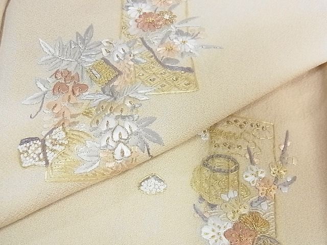 平和屋2■中国三大刺繍 相良刺繍 付下げ 単衣 短冊花文 金糸 逸品 DAAC2278icの画像7