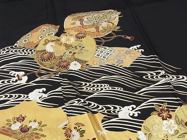 平和屋-こころ店■豪華黒留袖 駒刺繍 立波地紙花文 金彩 正絹 逸品 AAAD6052Bjdの画像4