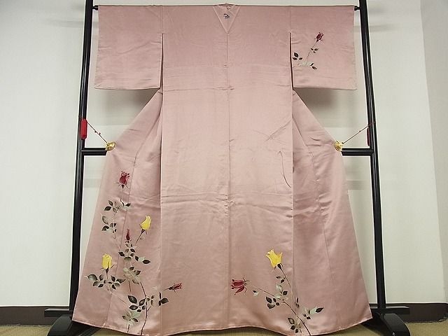 平和屋-こころ店■訪問着　枝花文　薔薇　正絹　逸品　AAAD1398Ahg_画像1