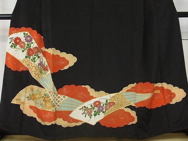  flat peace shop 1# gorgeous kurotomesode piece embroidery . taking .. flower . writing gold paint excellent article CAAC5360rv