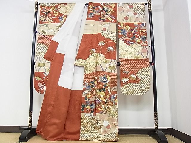 平和屋2■豪華振袖　駒刺繍　市松雲霞草花文　金彩　逸品　DAAC7621ud_画像2