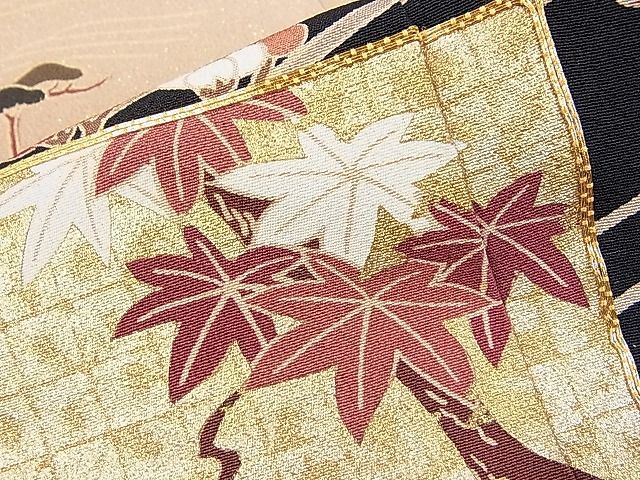 平和屋2■豪華黒留袖　作家物　駒刺繍色紙吉祥飛鶴花松文　金彩　逸品　DAAC6088fe_画像5