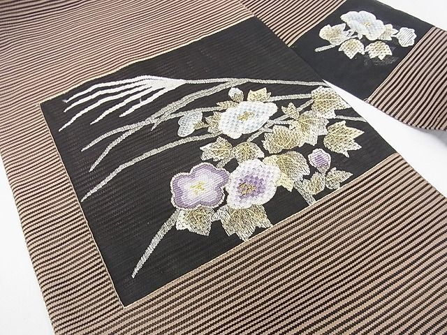 平和屋2■夏物 絽綴れ 八寸名古屋帯 絽刺し 刺繡 草花 金銀糸 逸品 DAAC5371opの画像2