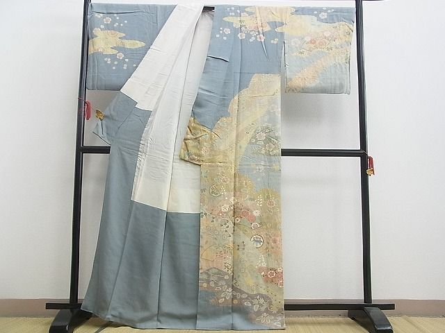 平和屋野田店■訪問着 手描き友禅 作家物：圭雲 絞り 駒刺繍 雪輪地紙吉祥花文 金銀彩 逸品 BAAC0655arの画像2