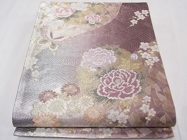  flat peace shop 1# six through pattern double-woven obi Tang woven Mai butterfly flower writing gold silver thread excellent article CAAB0382fb