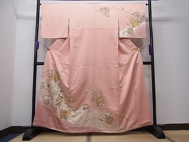 平和屋1■訪問着　破れ色紙飛鶴吉祥花文　暈し染め　金彩　逸品　CAAB5373ua_画像1