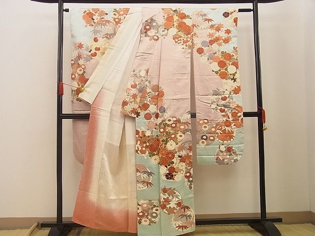 平和屋野田店■豪華振袖　駒刺繍　花丸文　暈し染め　金彩　逸品　BAAD2356xi_画像3