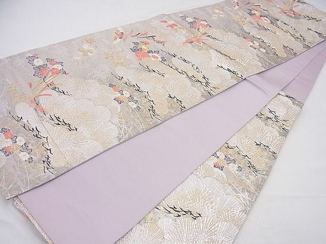 平和屋野田店◎六通柄袋帯　唐織　彩花競宴文　金糸　逸品　BAAD3097fk_画像4