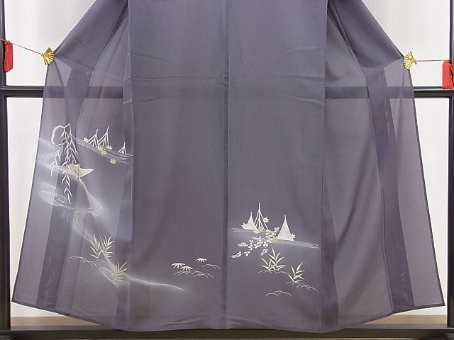 平和屋野田店■夏物　訪問着　絽　流水船文　暈し染め　逸品　BAAD0132pk_画像3