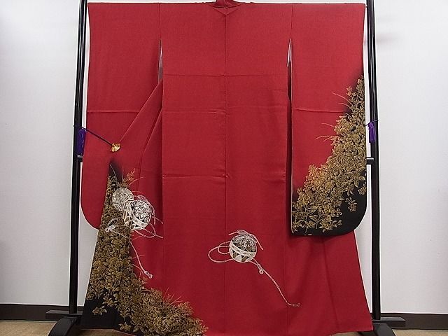 平和屋1■豪華振袖　鞠吉祥花文　暈し染め　金銀彩　逸品　CAAC9971ze_画像1