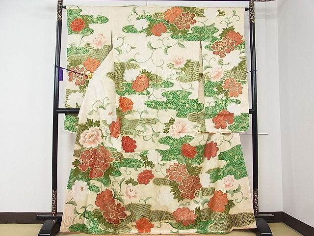 平和屋1■豪華振袖　駒刺繍　エ霞牡丹唐草文　金彩　逸品　CAAC5302rv_画像1