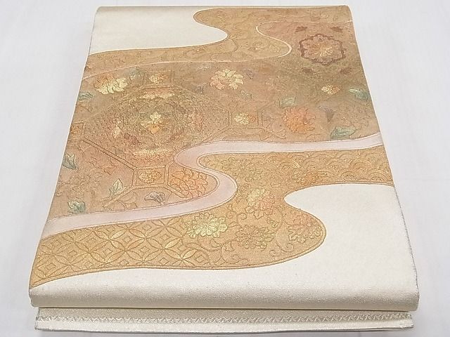 平和屋1■袋帯　螺鈿　総刺繍　蜀江花文　金彩　逸品　CAAB0332fb_画像1