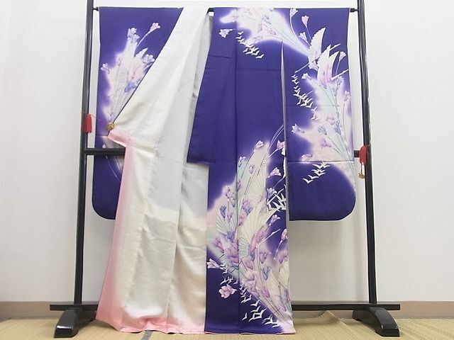 平和屋野田店■豪華振袖　飛鶴花文　暈し染め　銀彩　逸品　BAAD4957hj_画像2