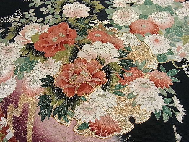  flat peace shop 1# gorgeous kurotomesode piece embroidery bundle .. snow wheel flower writing gold paint excellent article CAAB2867ut