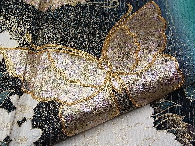  flat peace shop 1# gorgeous long-sleeved kimono piece embroidery flower butterfly writing .. dyeing gold paint excellent article CAAB3869hy