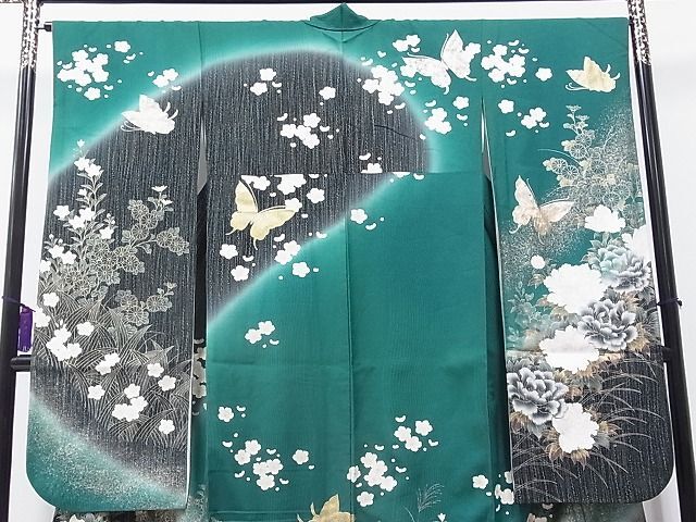  flat peace shop 1# gorgeous long-sleeved kimono piece embroidery flower butterfly writing .. dyeing gold paint excellent article CAAB3869hy