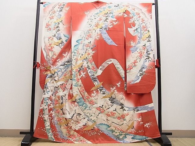 平和屋野田店■豪華振袖　駒刺繍　束ね熨斗吉祥飛鶴花文　暈し染め　金彩　逸品　BAAD1139yc_画像1