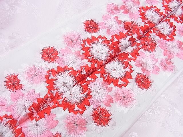 平和屋1■上質な長襦袢　無双仕立て　菊花地紋　半衿刺繍　逸品　CAAB1811ev_画像4