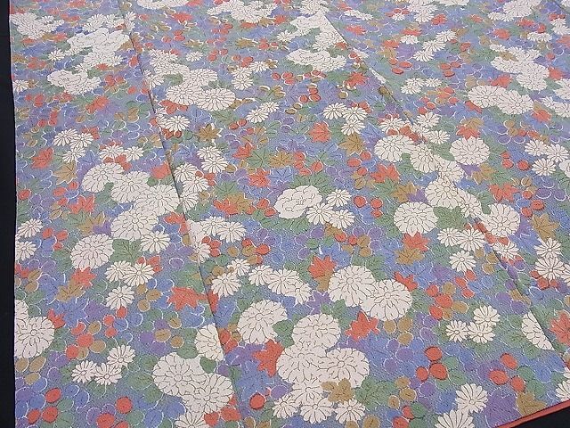 平和屋野田店■上質な小紋　草花尽くし　金彩　鬼しぼ縮緬　逸品　BAAD1494gh_画像4