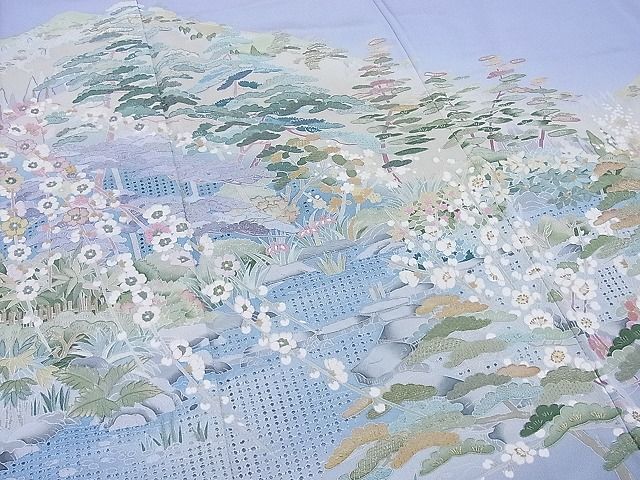 平和屋野田店■豪華色留袖　作家物　スワトウ刺繍　遠山草花文　暈し染め　金糸　逸品　BAAD3628gh_画像4