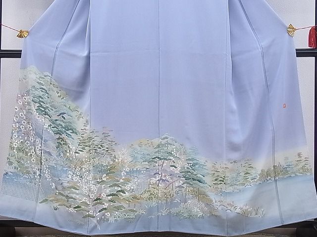 平和屋野田店■豪華色留袖　作家物　スワトウ刺繍　遠山草花文　暈し染め　金糸　逸品　BAAD3628gh_画像2