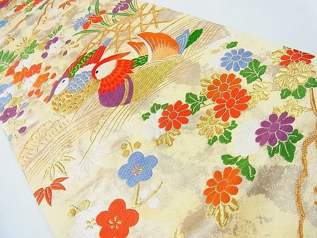 平和屋1◎六通柄袋帯　唐織　流水鴛鴦花文　金糸　逸品　CAAB1561in_画像2