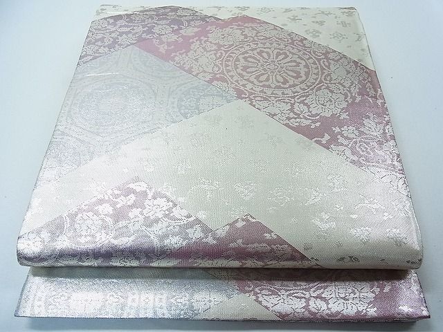 平和屋1◎六通柄袋帯　檜垣吉祥花文　銀糸　逸品　CAAB1308in_画像1