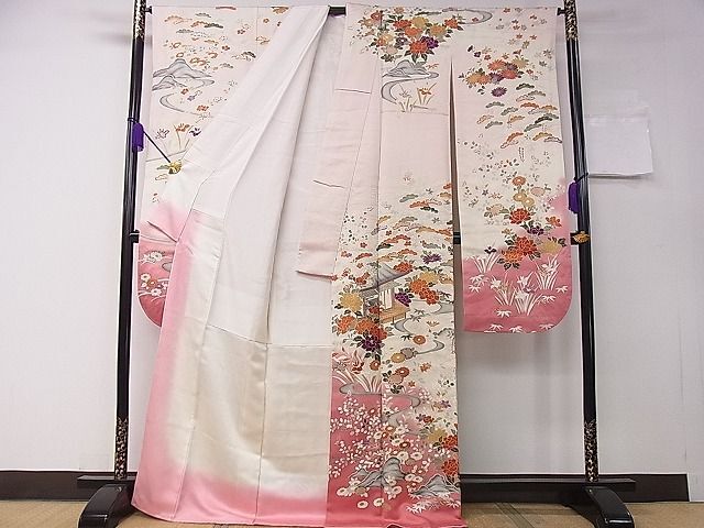  flat peace shop 1# gorgeous long-sleeved kimono . water pine bamboo plum scenery flower writing gold silver . excellent article CAAC7148ng