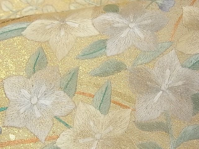 平和屋1■六通太鼓柄袋帯　刺繍　扇面花文　金彩　逸品　CAAB0289fb_画像5