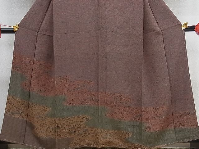 平和屋野田店■訪問着　型染め　流水草花文　鬼しぼ縮緬　逸品　BAAD5024mz_画像3