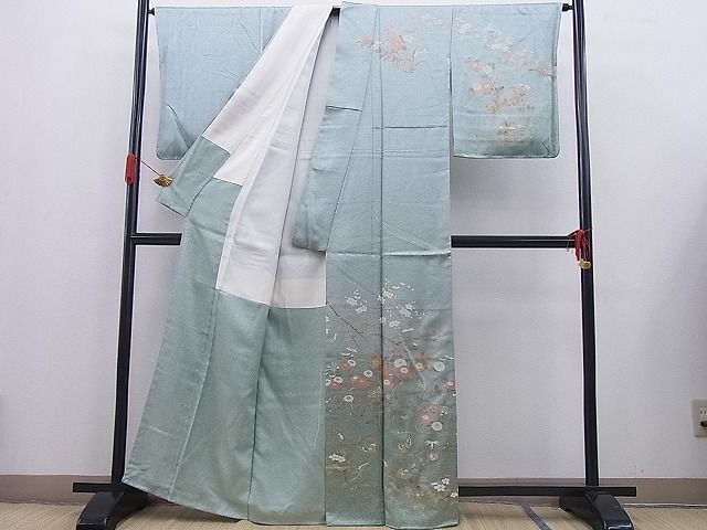 平和屋野田店■訪問着　流水鴛鴦花文　たたき染め　金彩　逸品　BAAD3545gh_画像2