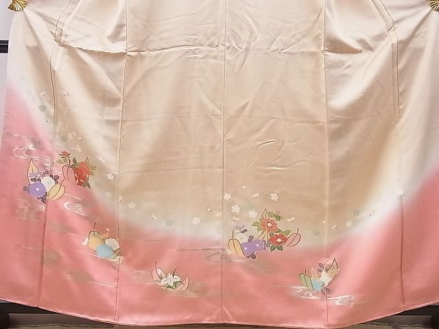 平和屋野田店■訪問着　流水草花船文　暈し染め　金彩　逸品　BAAD3536gh_画像3