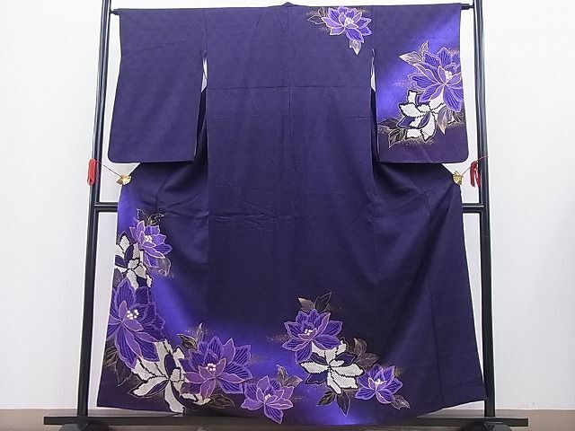 平和屋野田店■訪問着　絞り　草花文　暈し染め　金彩　逸品　BAAD3537gh_画像1