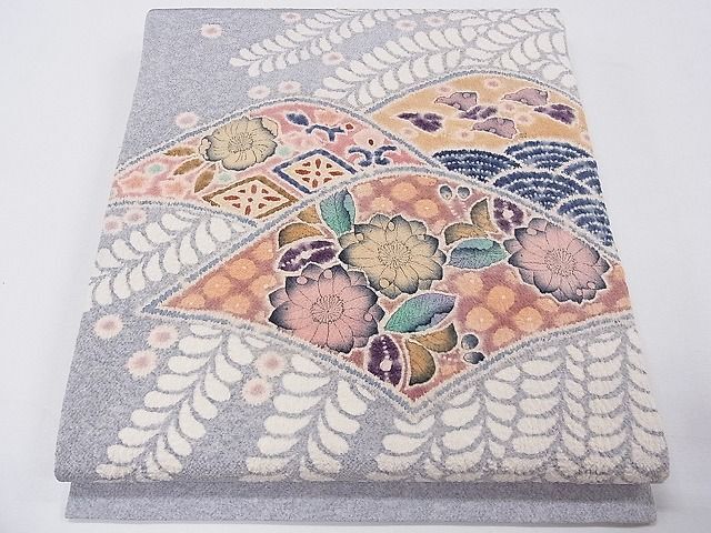 平和屋1◎九寸開き名古屋帯　作家物　辻が花　鬼しぼ縮緬　逸品　CAAB0652fb_画像1