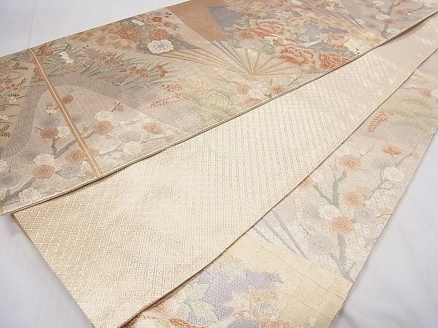 平和屋1◎佐賀錦　六通柄袋帯　宝珠　流水扇面花文　九百錦　金糸　逸品　CAAB0512fb_画像3