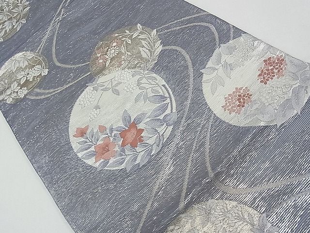 平和屋1■夏物　六通柄袋帯　流水花丸文　銀糸　逸品　CAAB8542tx_画像2