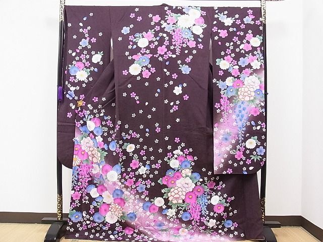 平和屋1■豪華振袖　刺繍　舞花文　暈し染め　金彩　京都きもの友禅　逸品　CAAA6447ap_画像1