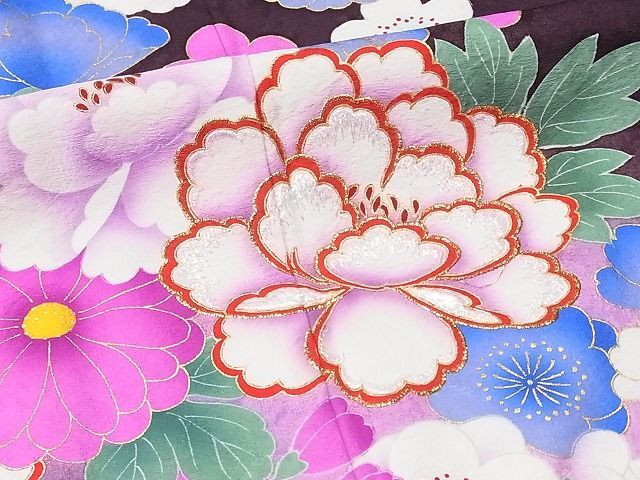 平和屋1■豪華振袖　刺繍　舞花文　暈し染め　金彩　京都きもの友禅　逸品　CAAA6447ap_画像5