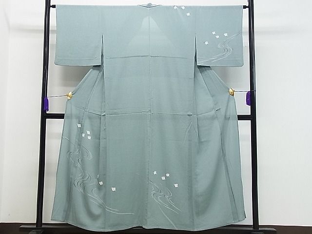 平和屋1■夏物　訪問着　絽縮緬　流水千鳥文　逸品　CAAB3498gh_画像1