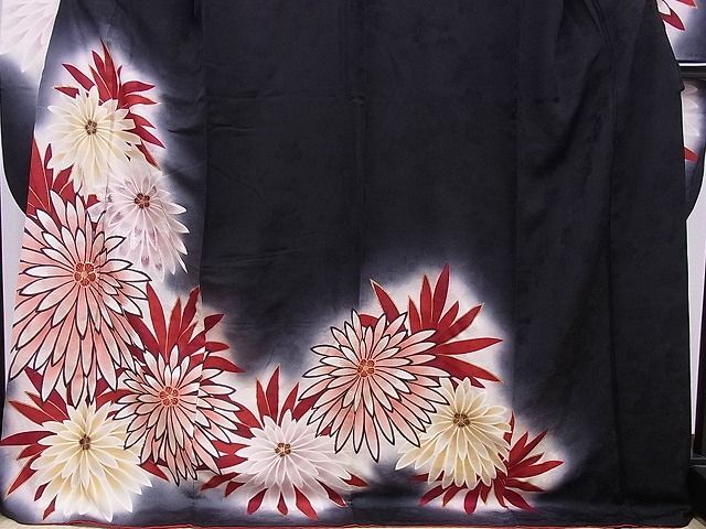  flat peace shop 1# gorgeous long-sleeved kimono Mai flower writing .. dyeing gold paint excellent article CAAB1740ev